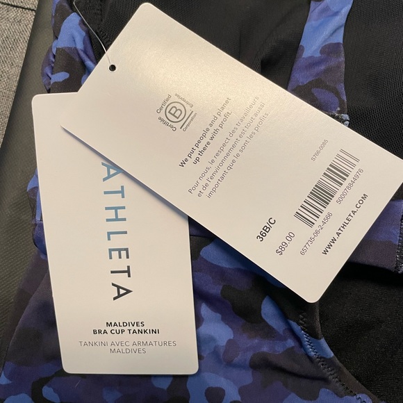 Athleta Women's Maldives Bra Cup Tankini Swim Top in Blue Camo Print - 36 B/C - Picture 5 of 6